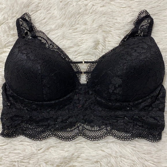 La Senza Black Lace Moulded Cup Wire Free Lace Longline Bralette XL